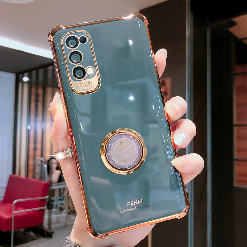 opporeno5pro Mobile Protective Shell Clock Electroplated Steps Reno5 Lens All-pack silicone Anti-Wrest Phone Accessories Electroplating Oppo Soft Shell Ring Network Red in New Model