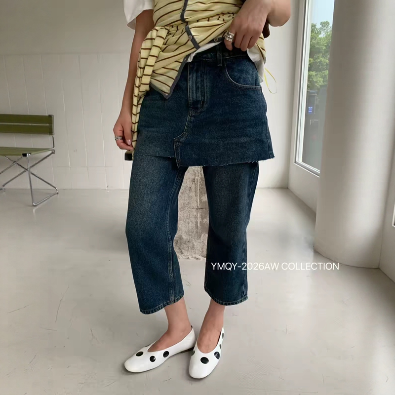 Authentic European Goods 2026Ymqy Autumn Design Niche Sweet Cool Style High-Waisted Slimming Denim Capri Pants
