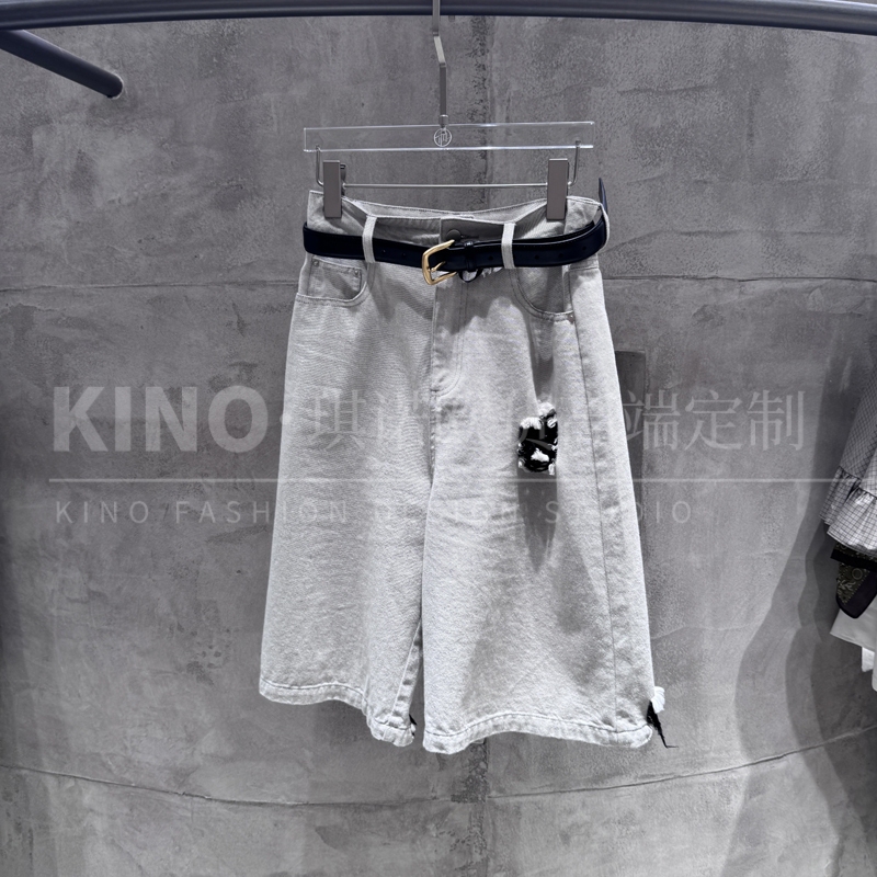 European Genuine Goods He+ and 2026 Spring Design Sweet and Cool Retro Washed Denim Loose Mid-Length Shorts 1160