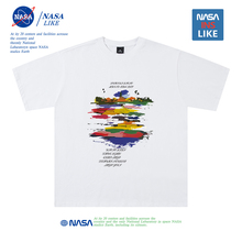 NASA Co branded Fashion Brand White Pure Cotton Short sleeved T-shirt for Men's Summer Loose Couples Summer 2024 New T-shirt