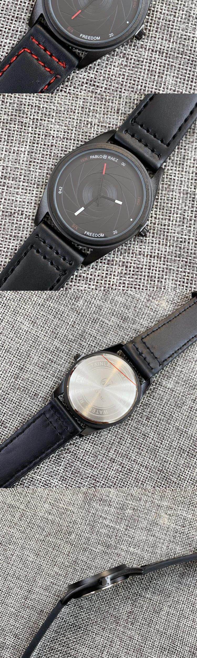 New Fashion watch Spiral Dial Personalized Men's Belt Quartz Tungsten Steel Black Case_voghion.com
