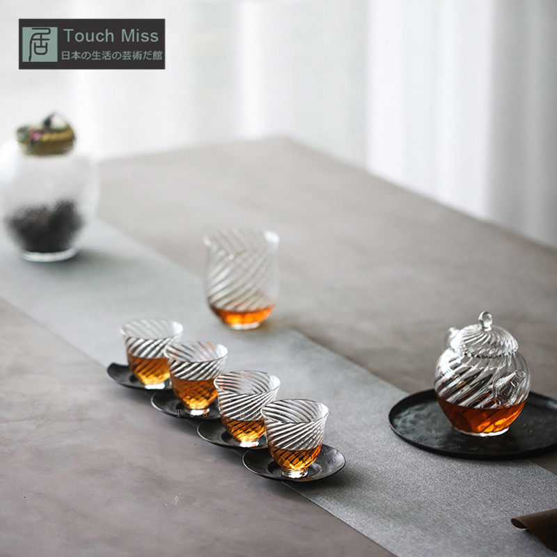 Touch Miss Japanese handmade rotating pattern glass tea set set A pot of four cups of heat-resistant glass tea set