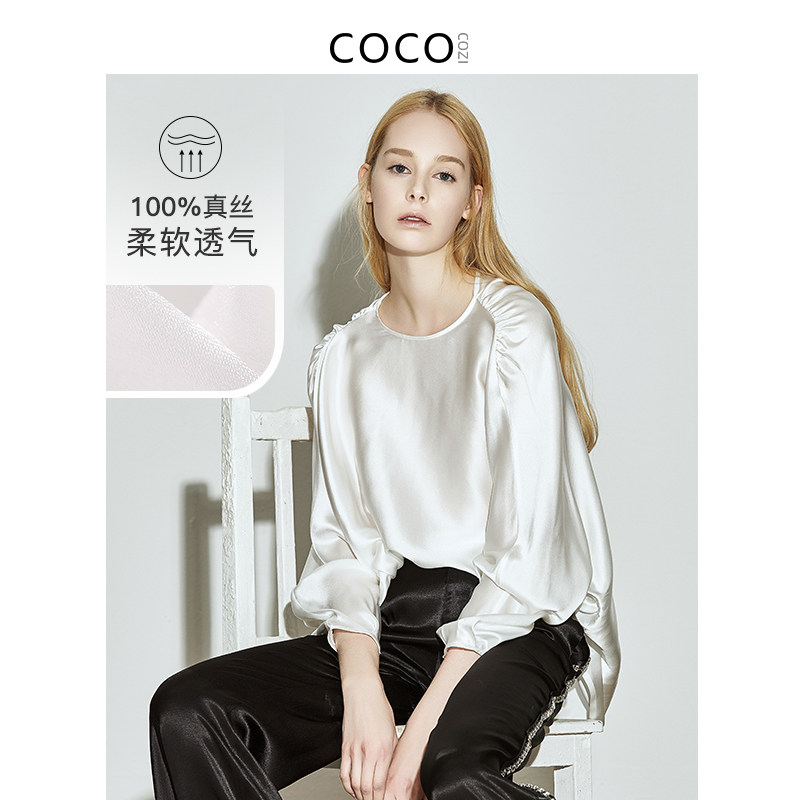 COCOCOZI cilio (true silk) lantern sleeve head real silk shirt female heavy pound mulberry silk shirt woman