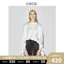 COCOCOZI Look BACK (silk)Heavy heart shirt Mulberry silk STREAMER bow White shirt wide sleeves