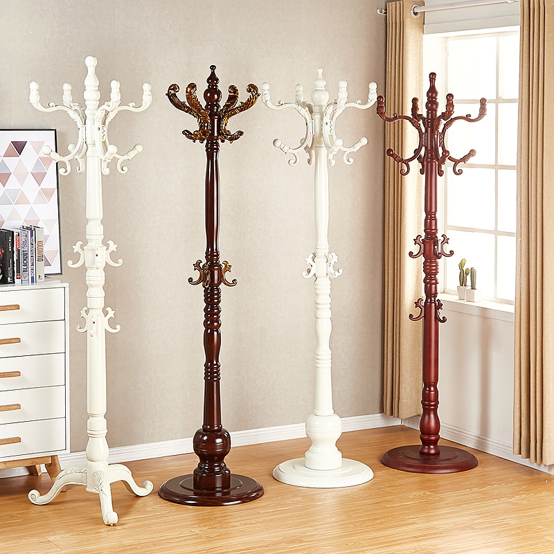 Solid wood coat rack Floor hanger European style hanger Household living room single rod clothes rack Clothes rack