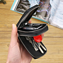 Male and female cow leather multifunction genuine leather sleeve creative personality Large capacity Double-layer car remote control key bag universal brief