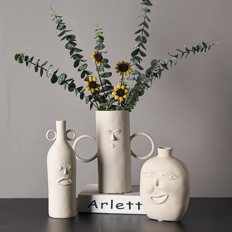 Nordic Creative Face Ceramic Vase Home Accessories TV Cabinet Table Book House Small Furnishing Flower Arrangement Dry Flower Pendulum-Taobao