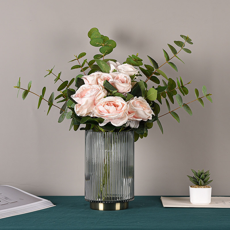 Roseflower fake flower emulated flower living-room furnishing decorated flower Nordic silk flower bouquet set indoor table swing piece-Taobao