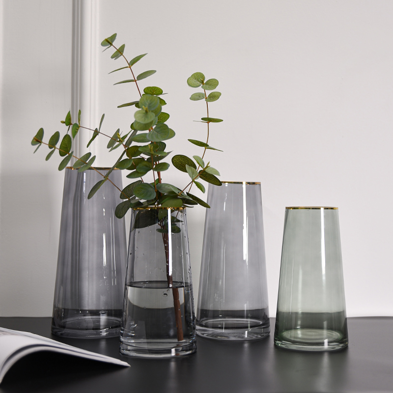 Light and luxurious vase pendulum pieces Living room Flower Arrangement Large transparent glass Water raising Nordic sketch Creative minimalist nets Red Flowers Bottle-Taobao