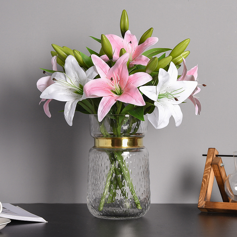 Lily Simulation Flower Suit Nordic Fake Flower Dry Bouquet Family Residence Decoration Living Room TV Cabinet Hem table floral-Taobao