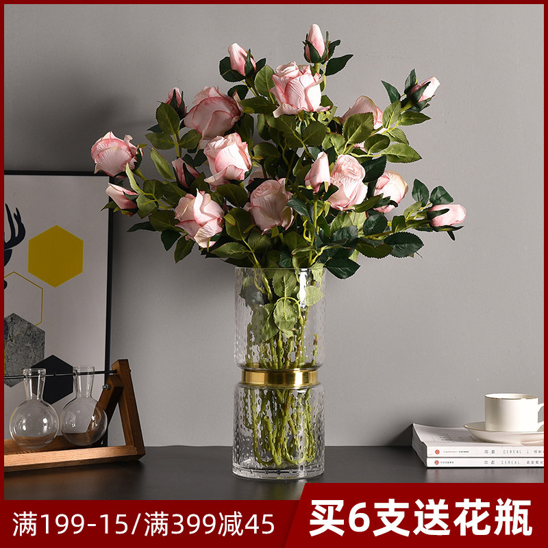 Fake flower emulated flower living-room decoration rose bouquet desktop furnishing upscale indoor pendulum table floral silk floral-Taobao