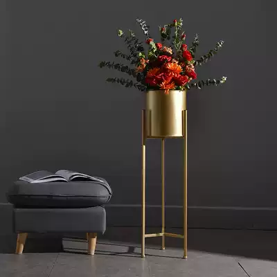 ins Golden floor flower stand ornaments Nordic flower pot living room flower arrangement decoration fake flower simulation plant decoration
