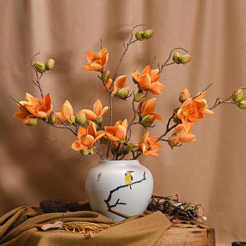 Simulation Jade Orchid Fake Floral flower Living room Swaying Pieces for Spring Festival Flowers Flowers Spring Festival Flowers Wood cotton bouquet wood Orchid-Taobao