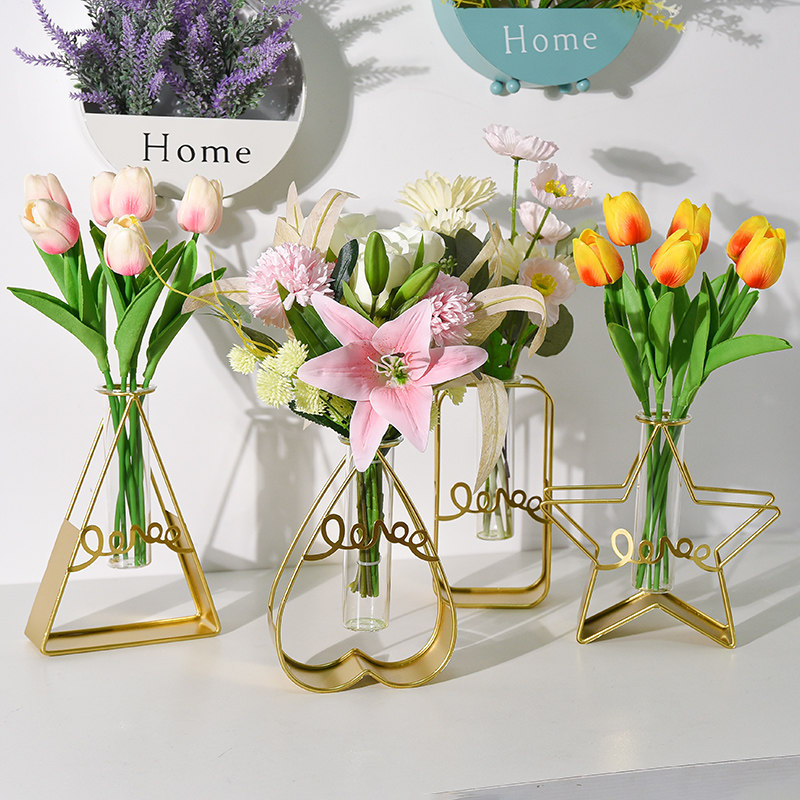 Iron Art Test Tube Glass Vase Living Room Flower Arrangement Ins Wind Transparent Water Raised Flowers Table Decoration Pendulum Tulip-Taobao
