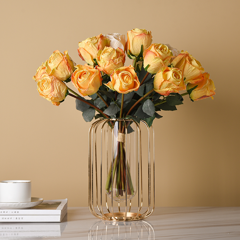 High-end emulated perfume rose flower fake flower plastic silk flower dining room table vase flower arrangement floral furnishing suit-Taobao
