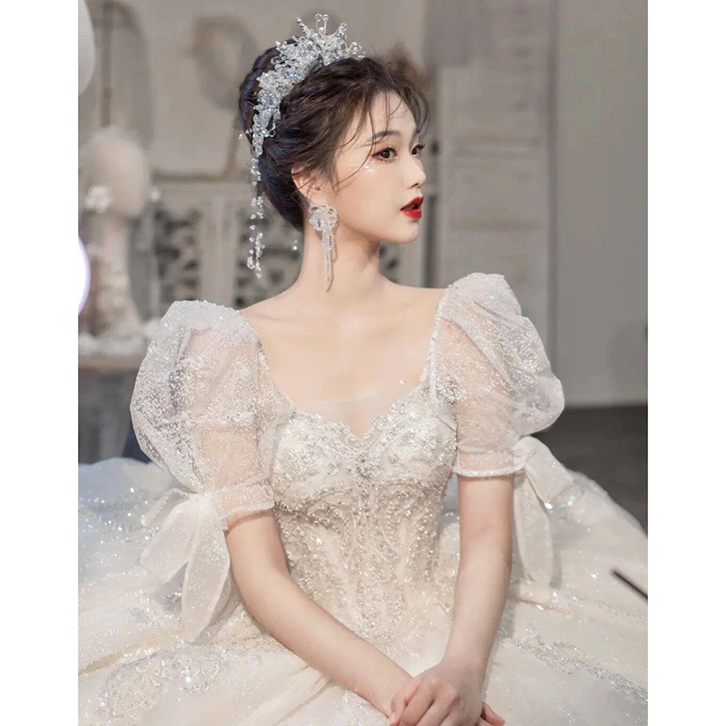French main wedding dress bride 2024 small high -end heavy work retro court style pregnant women high -level texture large size French main wedding dress bride 2024 small high -end heavy work retro court style pregnant women high -level texture large size