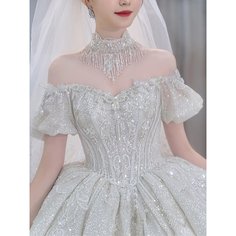 One -shoulder wedding dress, bride 2024 new main yarn small man heavy worker wedding retro court wind high -end large size girl One -shoulder wedding dress, bride 2024 new main yarn small man heavy worker wedding retro court wind high -end large size girl