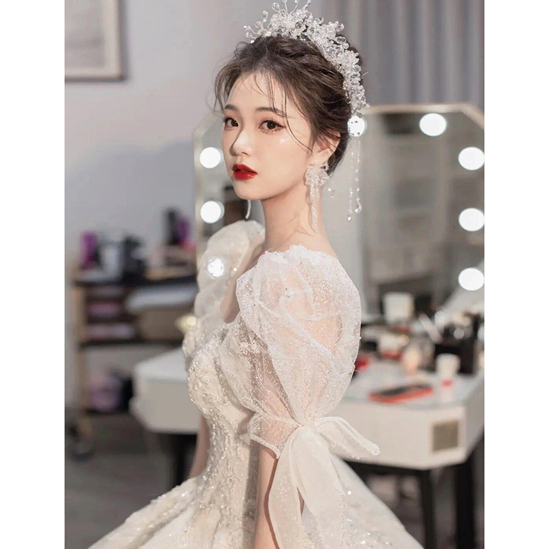 French main wedding dress bride 2024 small high -end heavy work retro court style pregnant women high -level texture large size French main wedding dress bride 2024 small high -end heavy work retro court style pregnant women high -level texture large size