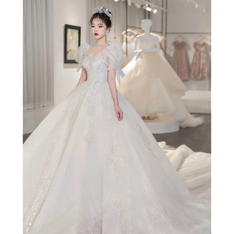 French main wedding dress bride 2024 small high -end heavy work retro court style pregnant women high -level texture large size French main wedding dress bride 2024 small high -end heavy work retro court style pregnant women high -level texture large size