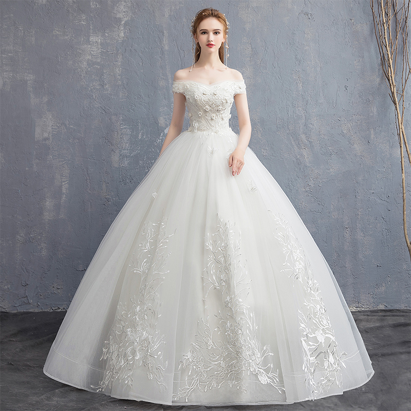 Advanced wedding dress for pregnant, open shoulders, french style, high-end