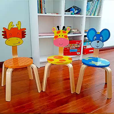 Children's stool cartoon small bench baby seat cute back chair animal chair wooden fawn table and chair set