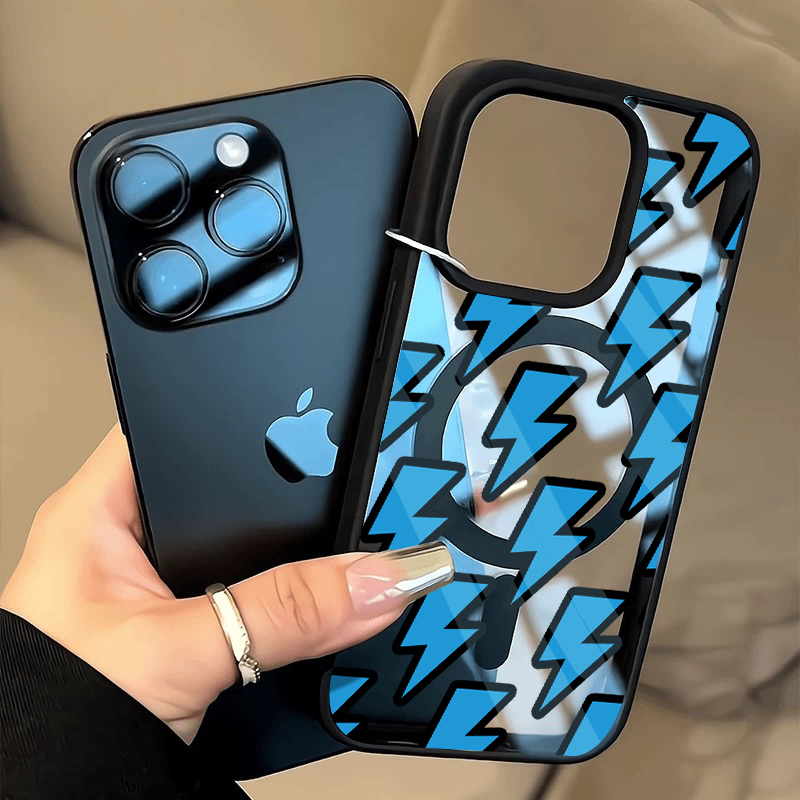 Blue Lightning Suitable for iPhone 15 Pro Max Phone Case Apple 14Pro New Model 16Promax Trendy Cool Personality 13 Fun 12 Protective Case 11 Anti-Drop Magnetic 15Plus Acrylic Male