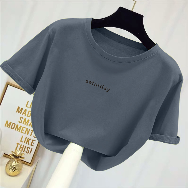 French cotton t-shirt top women's 2022 summer new Korean version loose and thin all-match letter half-sleeved bottoming shirt