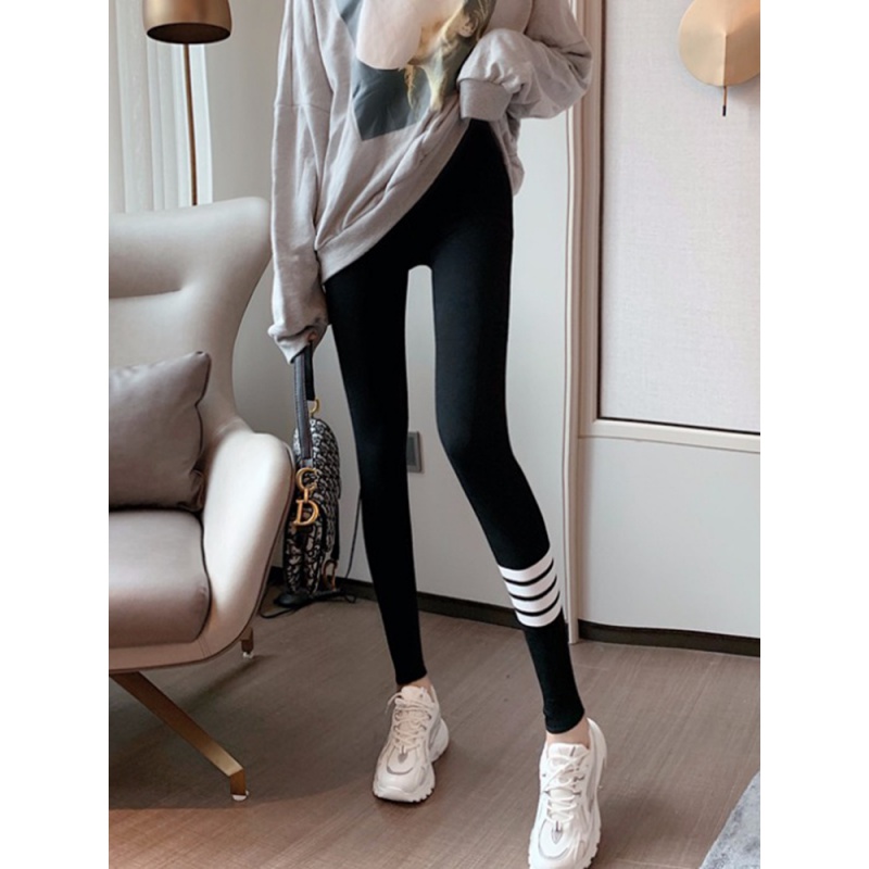 South Korea's pure cotton inner pants women's outer wear 2022 spring and autumn new high waist slimming sports tight threaded ice silk pants