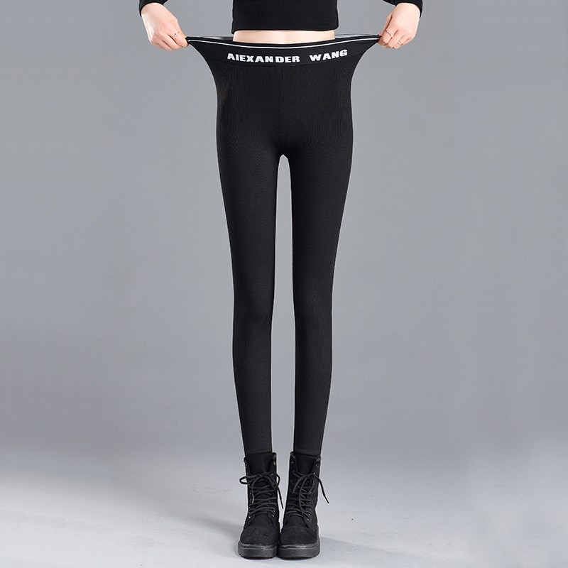 Face-style tight black underpants woman outside wearing thin section 2023 autumn and winter style high waist display slim thickened pencil magic pants-Taobao