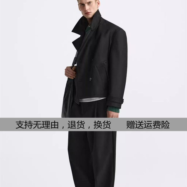 Spring new men's black-browed lapel jacketed short-sleeved windbreaker ເສື້ອກັນລົມສັ້ນ 4164918800