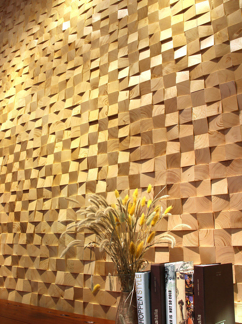 Solid wooden mosaic background wall Jane European personality pine log log living room restaurantTV background bedroom bar decoration