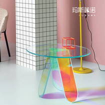  MSFN modern minimalist colorful aurora acrylic coffee table living room sofa gradient color small round table