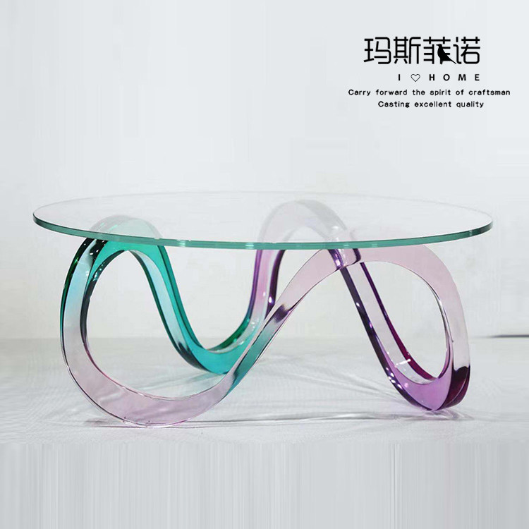 MSFN Modern Simple Design Creative Transparent Resin Rainbow Coffee Table Alien Tea Several Villa Model Room Hotel