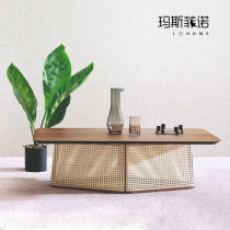 Masfino Nordic modern hand woven rattan tea table villa office sofa solid wood edge a few