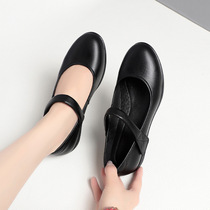 Work leather shoes soft leather soft sole wedge-heeled work shoes black non-tiring foot interview shoes hotel bank spring and winter womens shoes