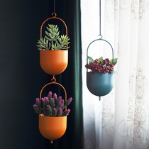 Nordic living room creative personality green dill hook hanging flower pot Wrought iron hanging hanging hanging hanging orchid flower pot wall-mounted pot
