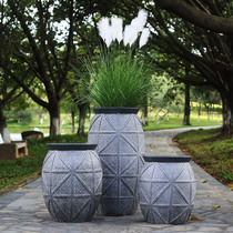 Nordic creative FRP floor-to-ceiling large flower pot large outdoor personality round combination Shopping mall hotel lobby ornaments