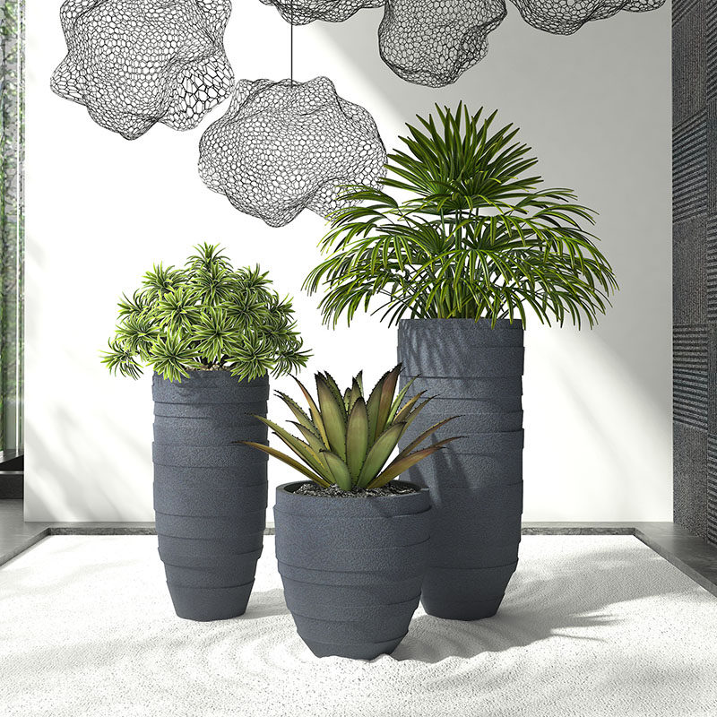 Nordic style shopping mall Fiberglass round high flowerpot combination King-size outdoor indoor living room Floor-to-ceiling creative courtyard