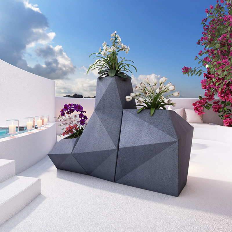 Large-sized glass steel diamond flower pot outdoor living room in Nordic large-scale glass steel pot