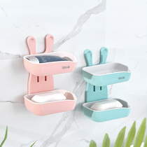 Creative Cartoon Cute Double Layer Soap Case Girl Heart Soap Case Free of punch toilet drain Soap Box Soap Rack