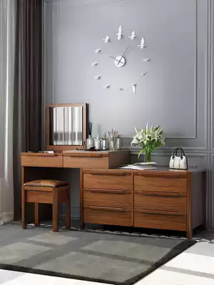 New Chinese style makeup table Solid wood frame bedroom storage cabinet desk integrated multi-function makeup table Small apartment makeup table