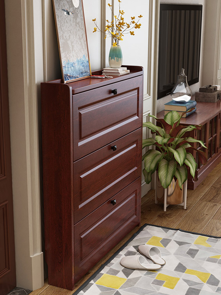 Ultra-thin dump shoe cabinet 17cm solid wood color simple modern foyer cabinet Balcony storage cabinet Door shoe cabinet multi-function