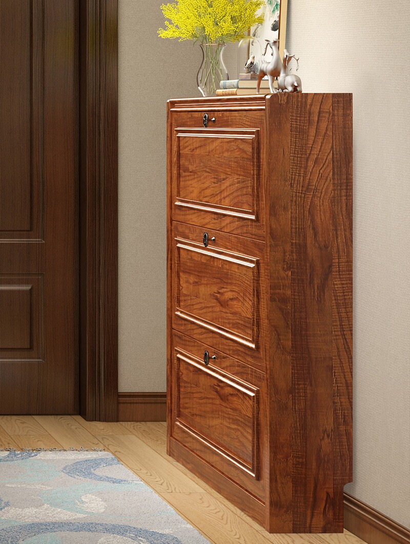 Ultra-thin dump shoe cabinet Small apartment type solid wood frame multi-functional 17cm shoe cabinet Household door simple modern entrance cabinet