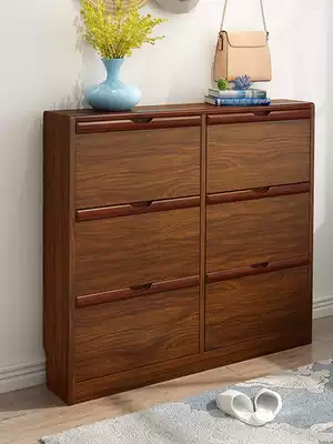 Ultra-thin shoe cabinet solid wood dump color simple modern foyer cabinet 17cm balcony entrance cabinet multi-function door shoe cabinet