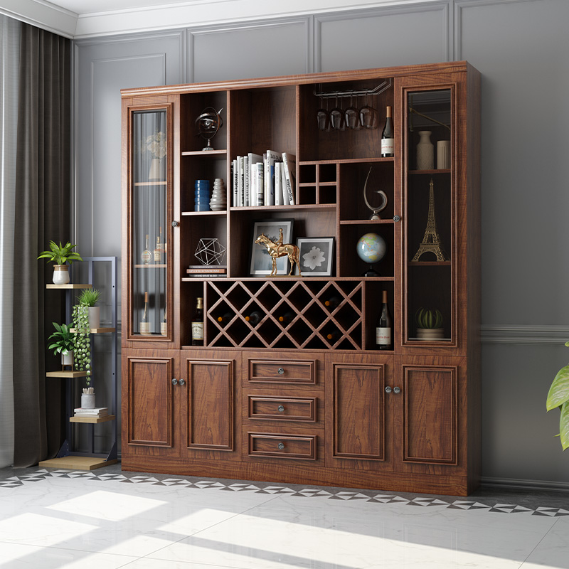 Solid Wood Bar Living Room Large Wine Cabinet Leaning Against Wall American Dining Cabinet Wall Side Cabinet Integrated New Chinese Guest Dining Room Locker