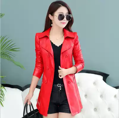 Leather Leather Jacket Women 2021 Spring and Autumn New Haining West Collar Medium Long Edition Sheepskin Mother Tian Tide