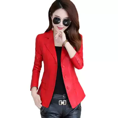Sheepskin Haining leather jacket women 2021 Spring and Autumn new large size short suit three button plus cotton jacket