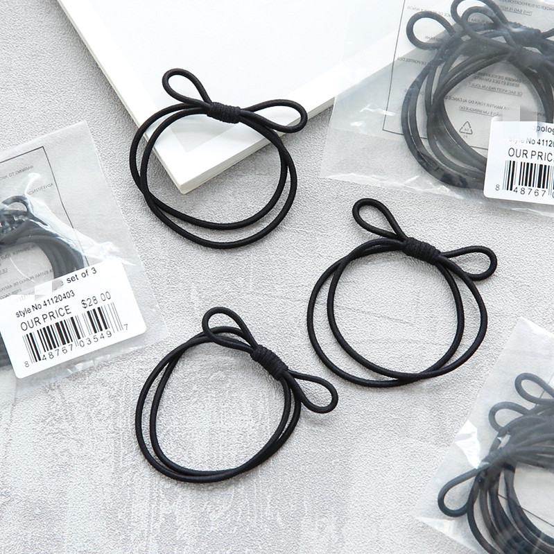$28 rare all black outlet US high quality handmade butterfly knot leather gluten hair ring 1 pack 3 roots
