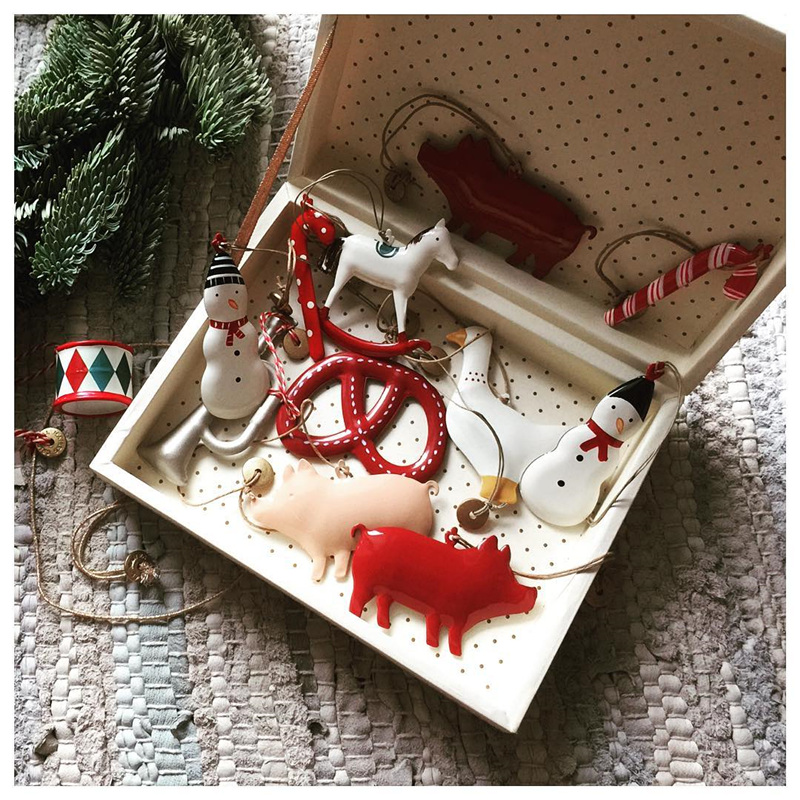 Export Christmas tree pendants Nordic Danish three-dimensional double-sided car ornaments hand-painted Christmas metal decorations