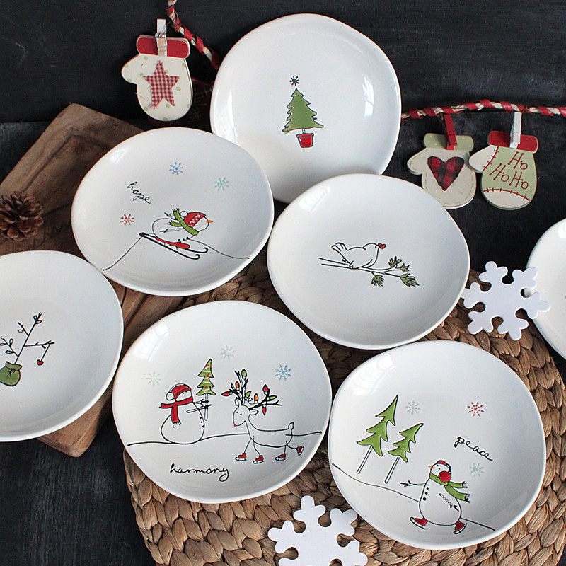 Christmas Season Exit Hand-painted Reliquary Christmas Little Bird Ceramic Breakfast Pan Snack Dish Bone Disc Household Cutlery